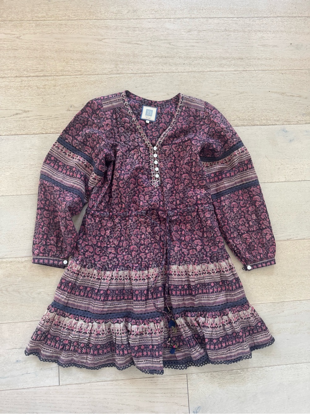 Bell by Alicia Bell Ari Paisley Peasant Dress tassels Size S